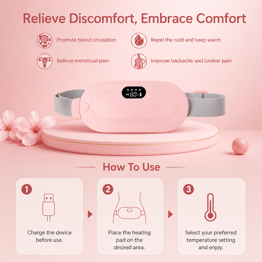 Period Pain Relief Heating Pad & Abdominal Massager with Heat & Vibration for Period Cramps
