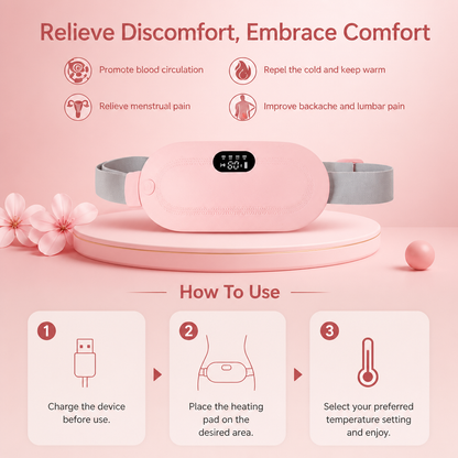 Period Pain Relief Heating Pad & Abdominal Massager with Heat & Vibration for Period Cramps