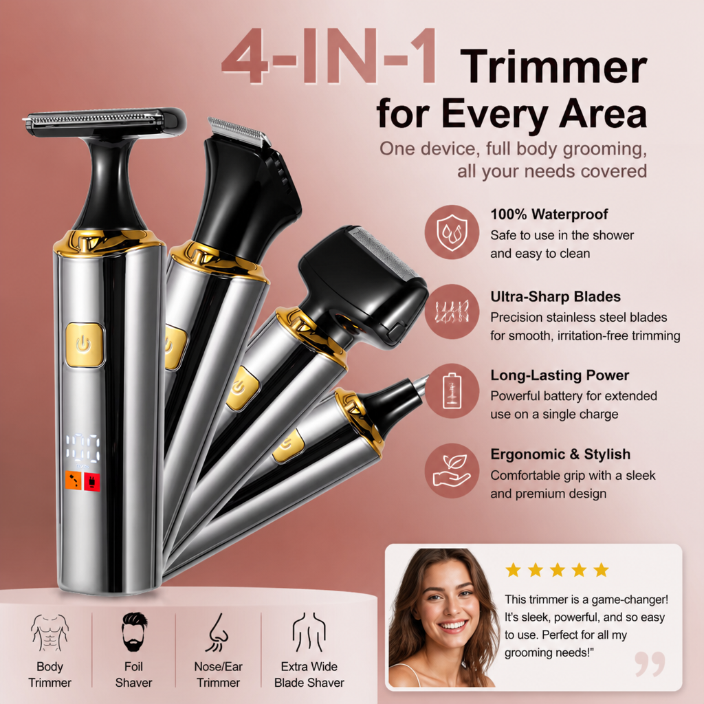 4-in-1 Waterproof Electric Body Groomer & Back Shaver for Men with Long Handle
