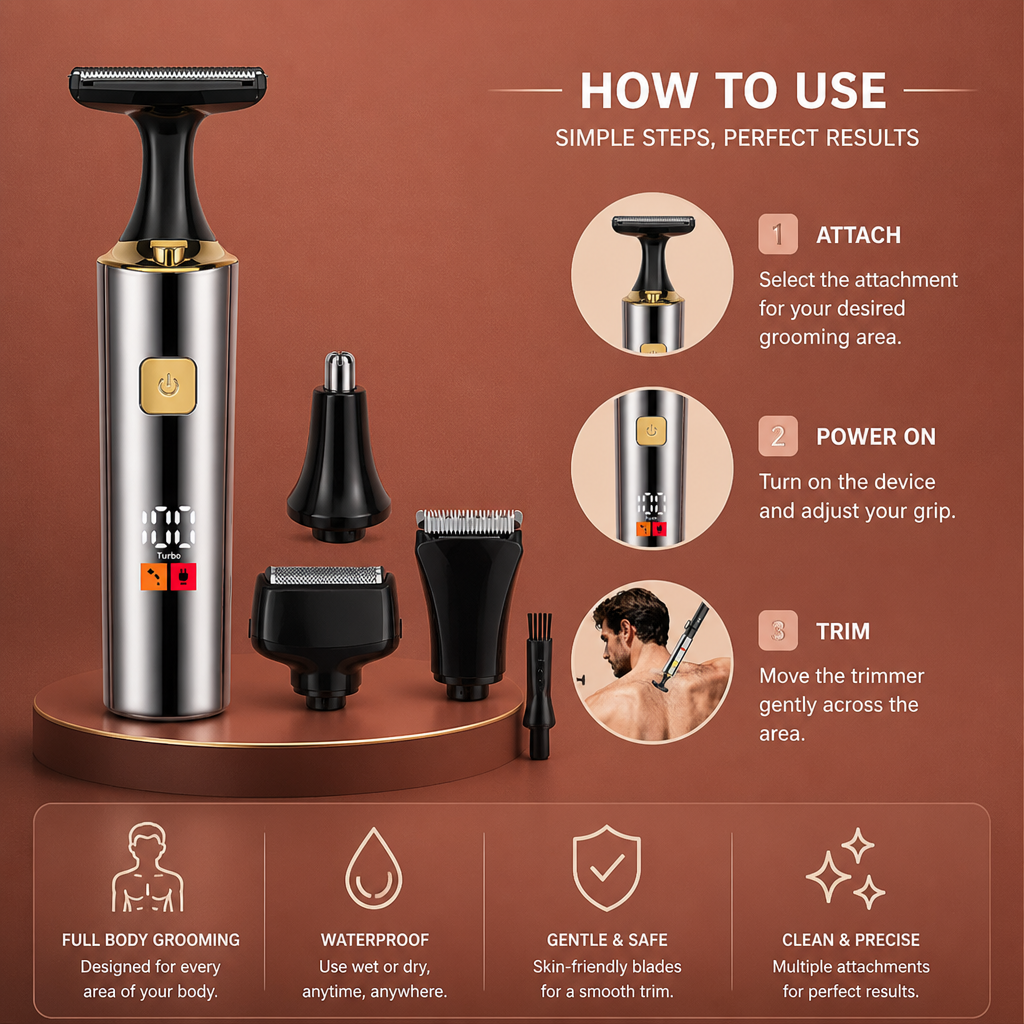 4-in-1 Waterproof Electric Body Groomer & Back Shaver for Men with Long Handle