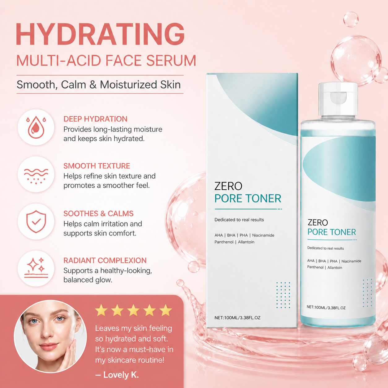 Hydrating Multi-Acid Face Serum – Smooth, Calm & Moisturized Skin