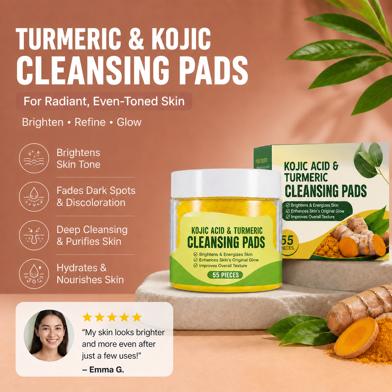 Turmeric & Kojic Brightening Facial Cleansing Bar for Radiant Skin