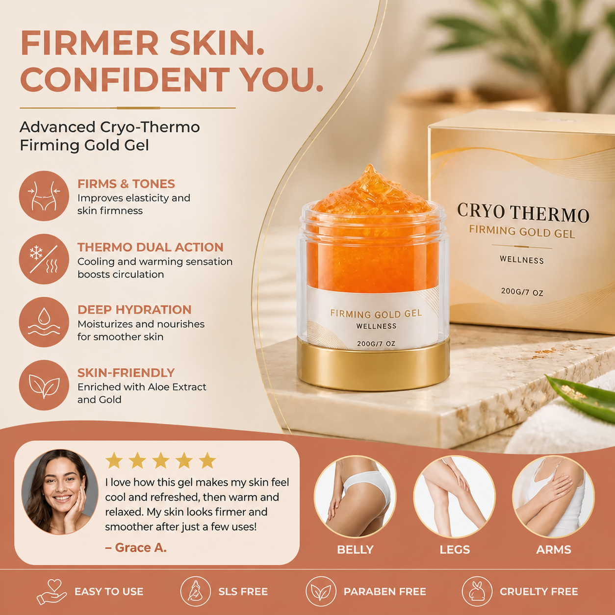 Cryo-Thermo Firming Body Cream - Firming & Smoothing Cream for Legs, Belly & Arms