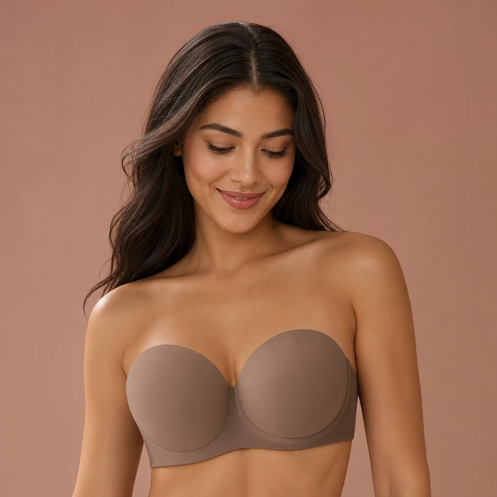 Strapless Bandeau Push-Up Bra – Non-Slip, Supportive & Seamless for Maximum Hold