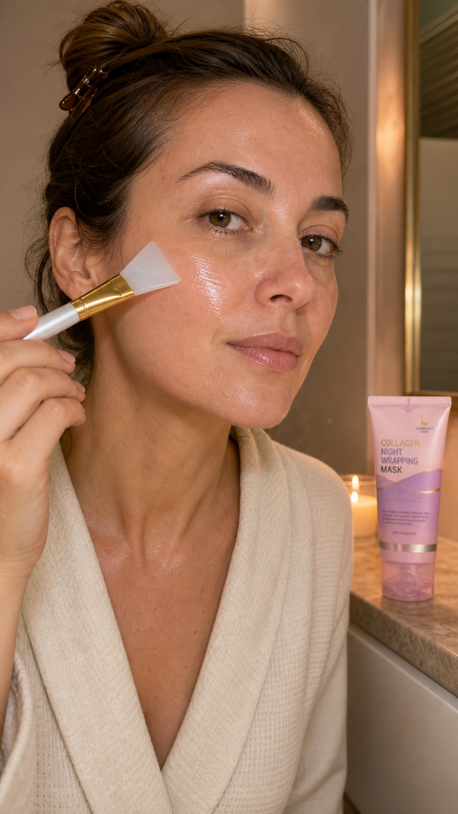 Beauty Britain model applying Korean Collagen Night Wrapping Mask
