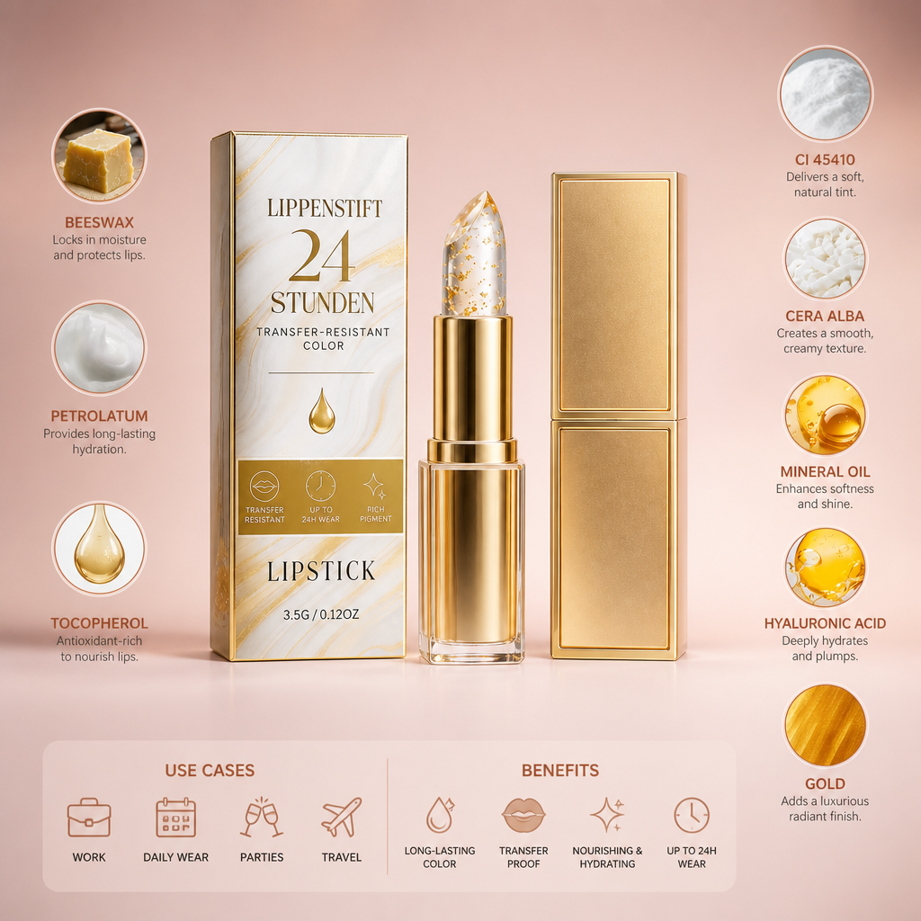Transfer-Proof Color-Changing Lip Balm with Hyaluronic Acid & Gold