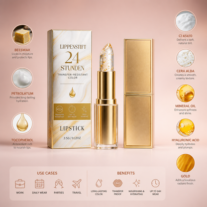 Transfer-Proof Color-Changing Lip Balm with Hyaluronic Acid & Gold