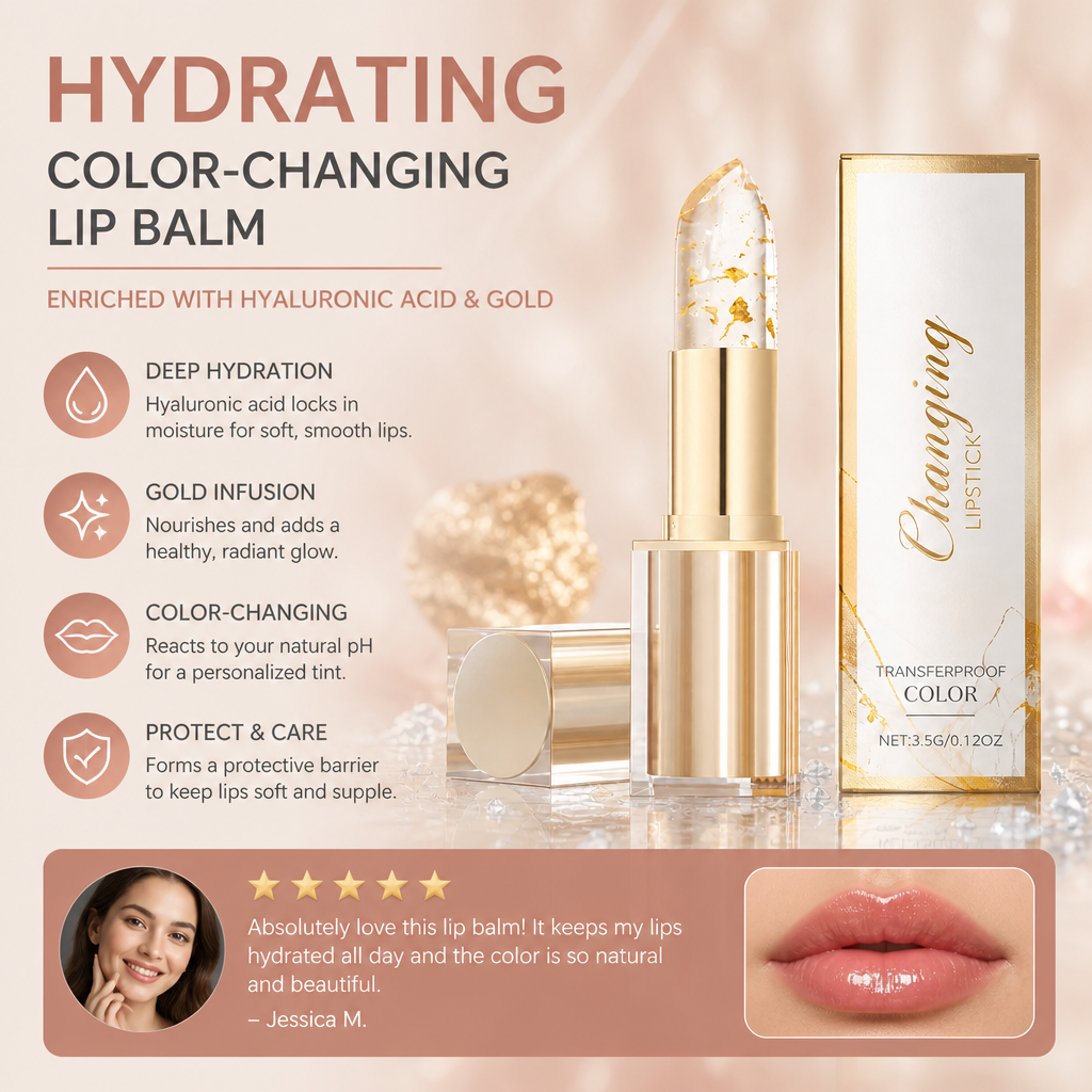 Hydrating Color-Changing Lip Balm with Hyaluronic Acid & Gold