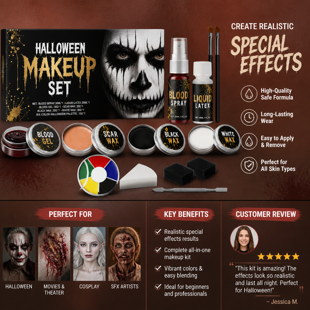 Special Effects Halloween Makeup Kit – Realistic FX for Costumes & Cosplay
