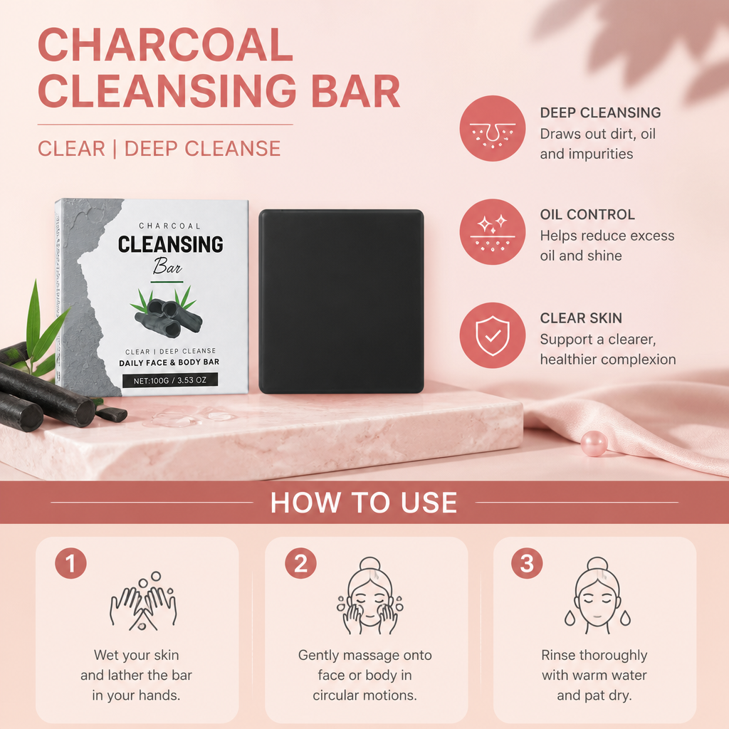 Charcoal Cleansing Soap Bar for Fresh, Balanced-Looking Skin