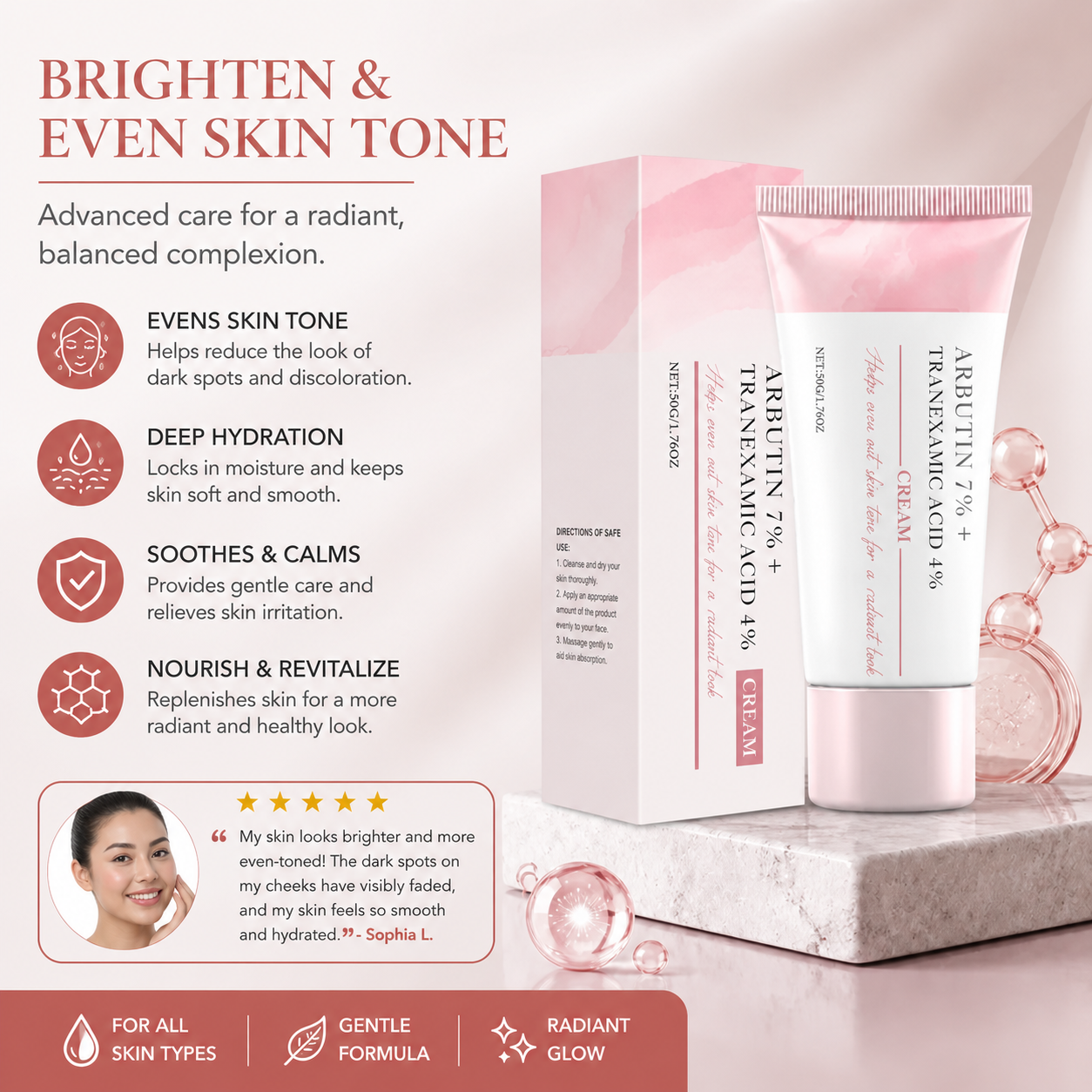Arbutin & Tranexamic Acid Brightening Cream for Even-Looking Skin