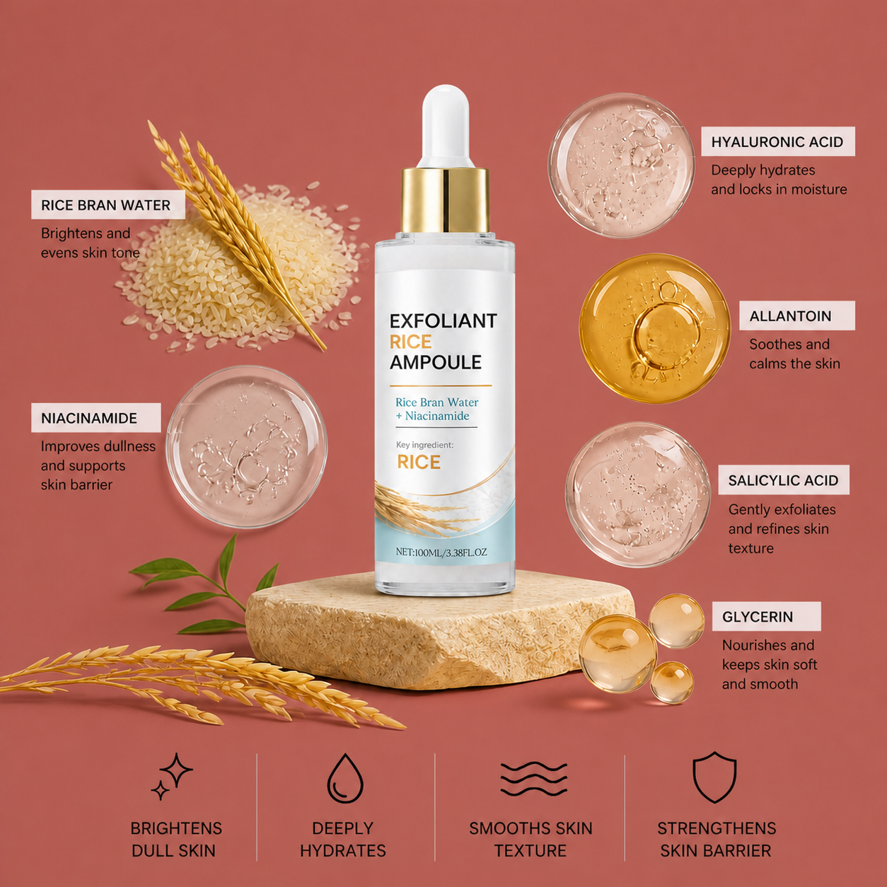 Rice Bran & Niacinamide Exfoliating Ampoule – Brightens and Hydrates Skin