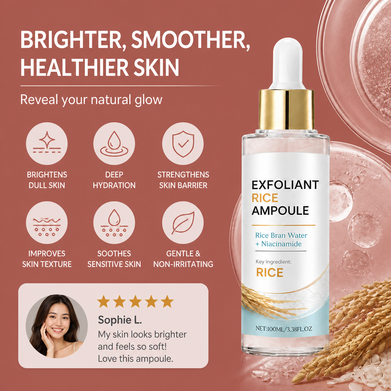 Rice Bran & Niacinamide Exfoliating Ampoule – Brightens and Hydrates Skin