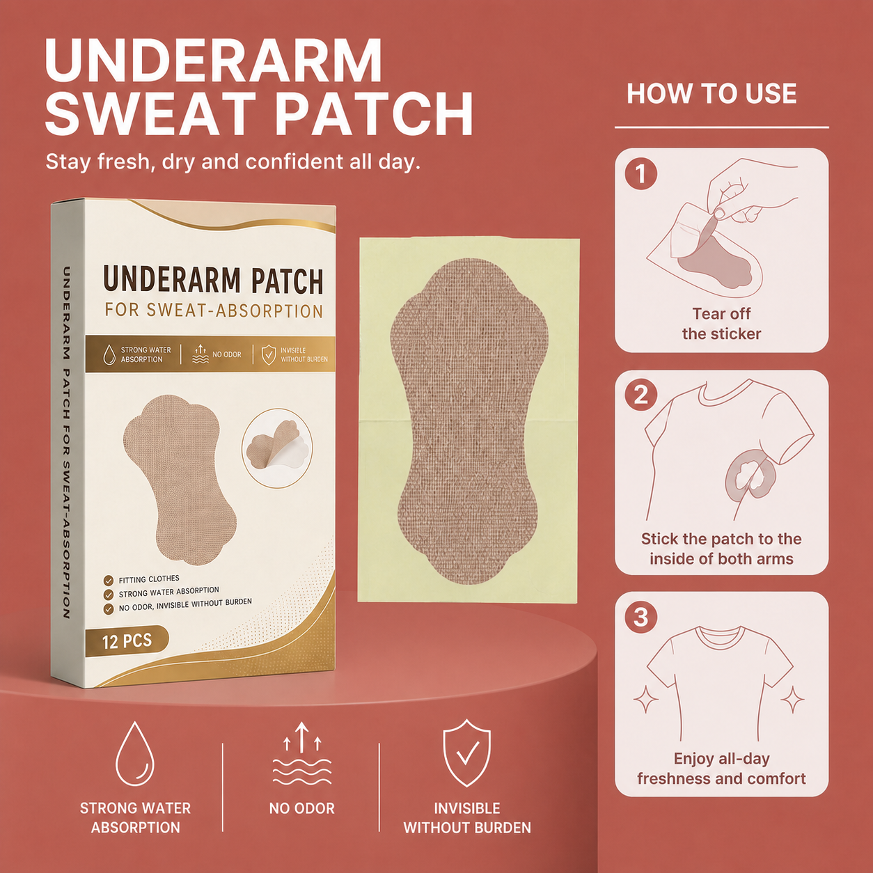 Invisible Underarm Sweat Absorbing Patches for Dry Everyday Comfort