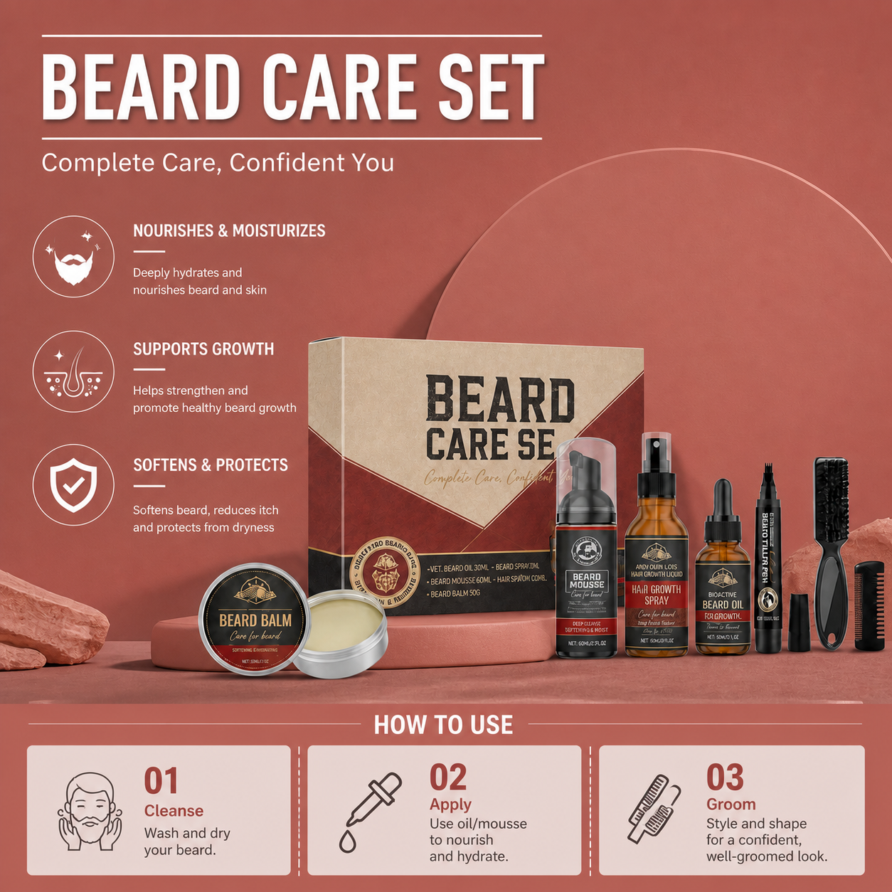 Complete Beard Care Set – Nourishing Routine for a Soft, Groomed Beard