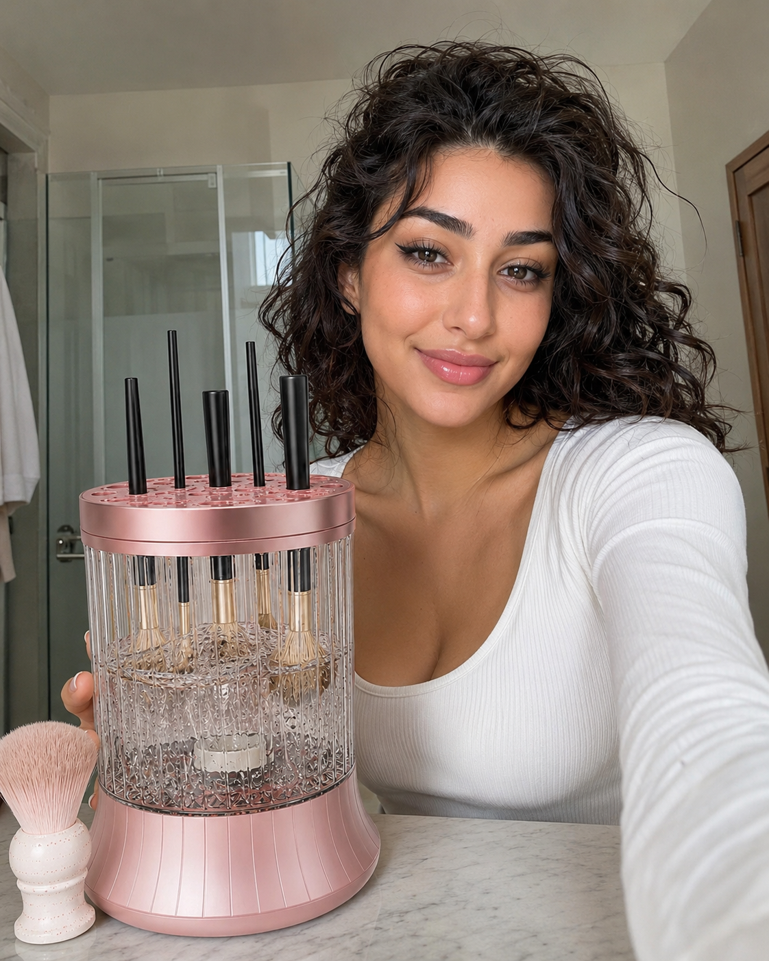 Customer enjoying a clean brush routine with the Electric Makeup Brush Cleaner