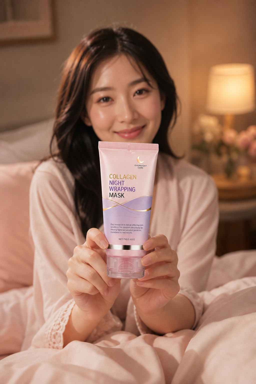 Woman presenting Beauty Britain Korean Collagen Night Wrapping Mask