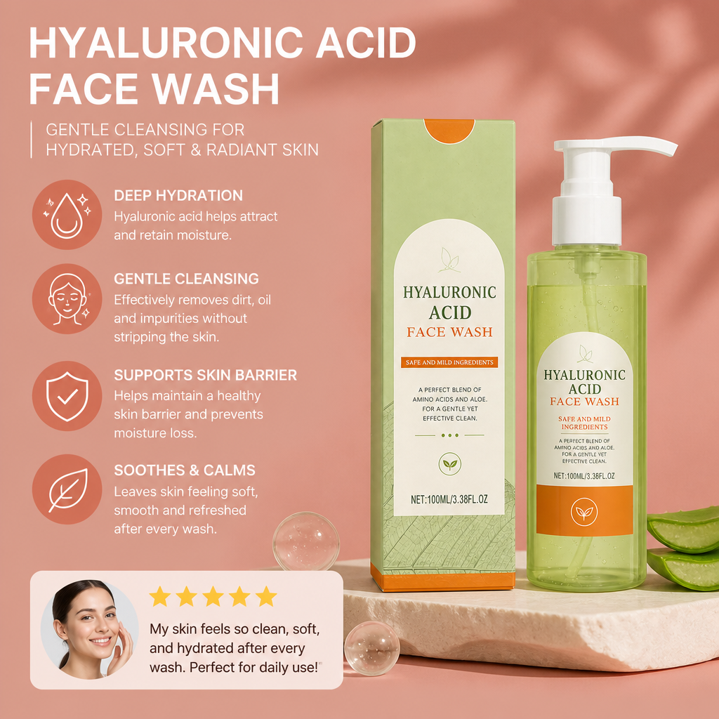 Hydrating Hyaluronic Acid Face Wash – Gentle Daily Cleanser for Soft Skin