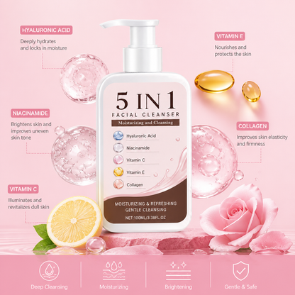 5-in-1 Hydrating Facial Cleanser – Cleanses, Brightens & Refreshes Skin