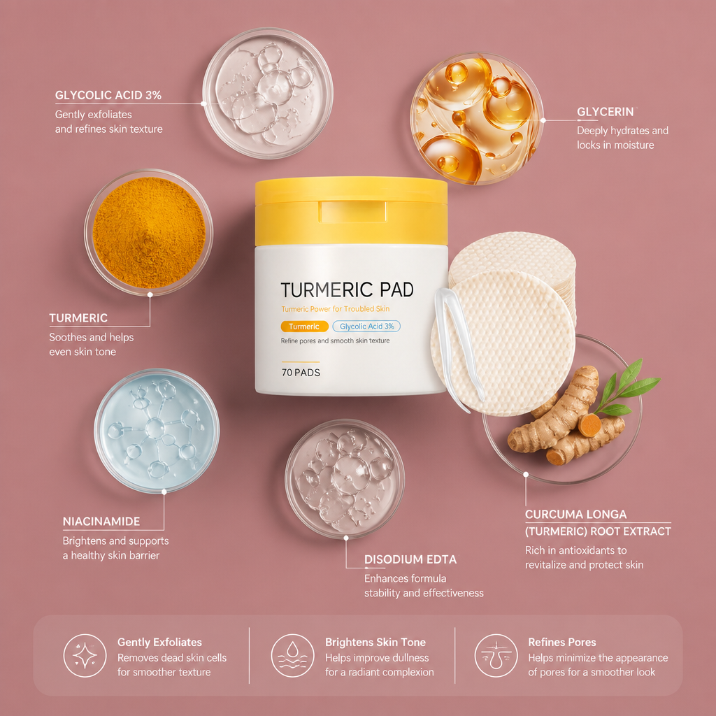 Turmeric & Glycolic Acid Facial Pads – Gently Exfoliate for Radiant Skin
