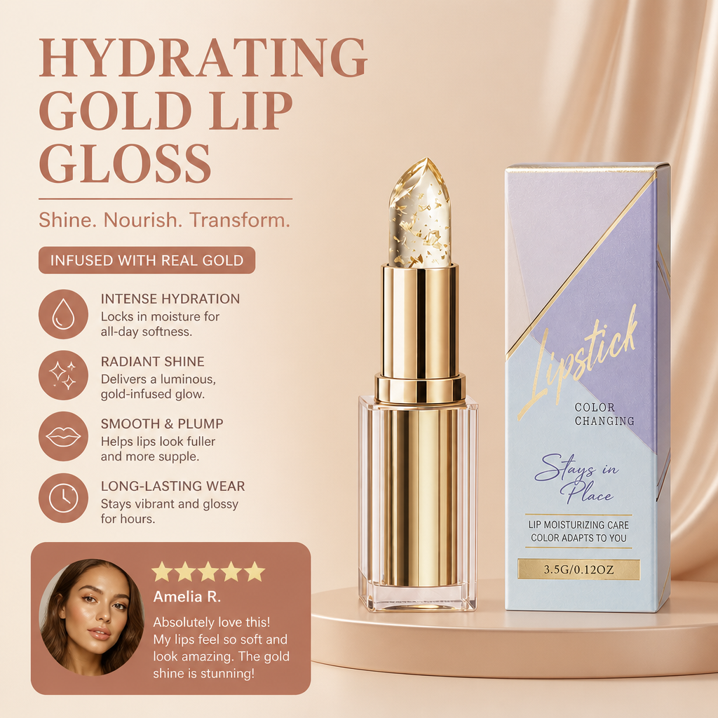 Hydrating Gold Lip Gloss – Long-Lasting Shine for Soft, Smooth Lips