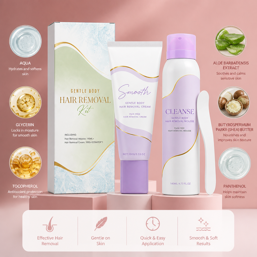 Gentle Hair Removal Cream & Mousse Set for Smooth-Looking Skin
