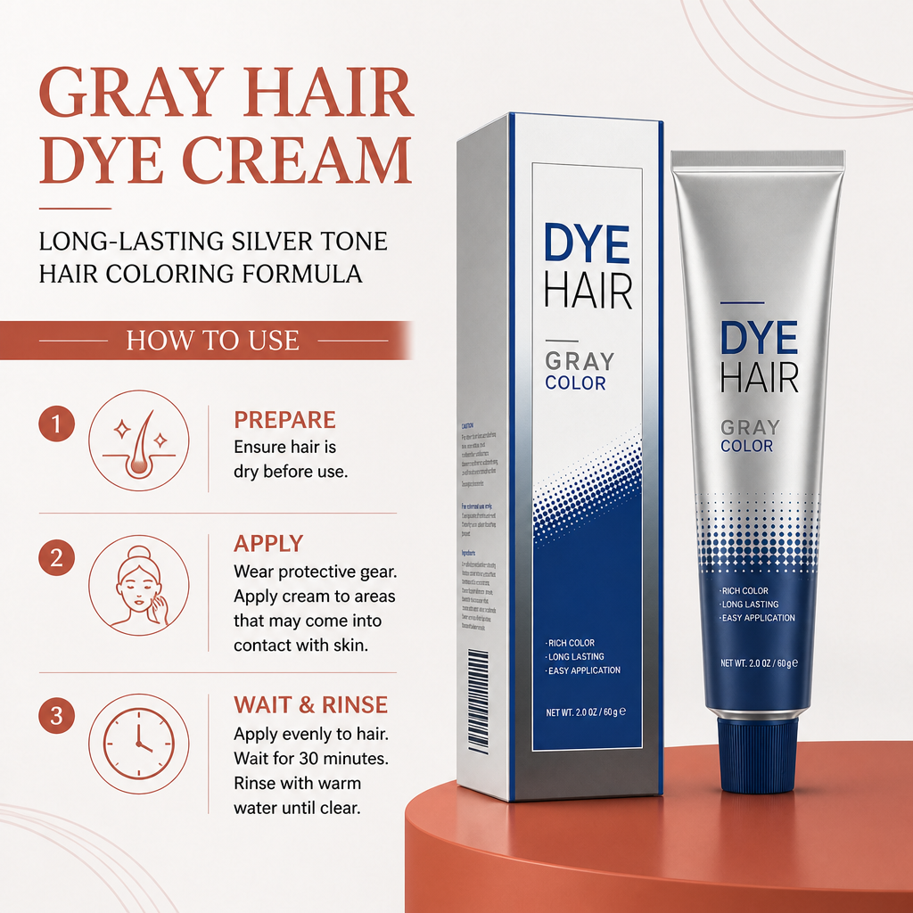 Gray Hair Dye Cream – Long-Lasting Silver Tone Hair Coloring Formula