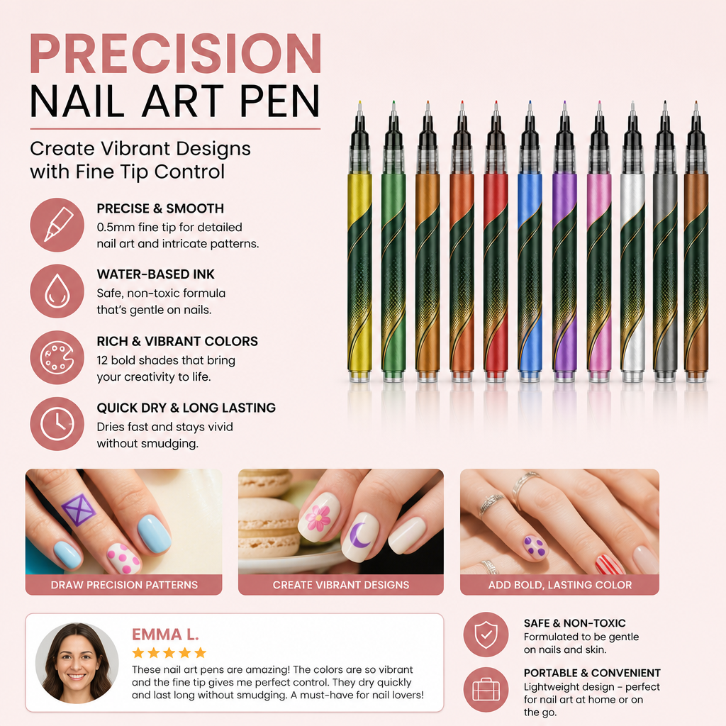 Precision Nail Art Pen – Create Vibrant Designs with Fine Tip Control