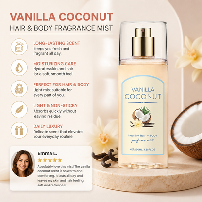 Vanilla Coconut Hair & Body Fragrance Mist – Long-Lasting Scent With Moisture Care
