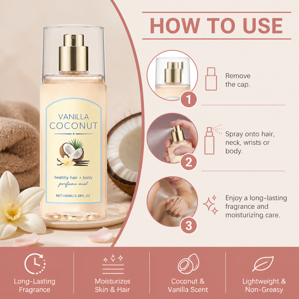 Vanilla Coconut Hair & Body Fragrance Mist – Long-Lasting Scent With Moisture Care