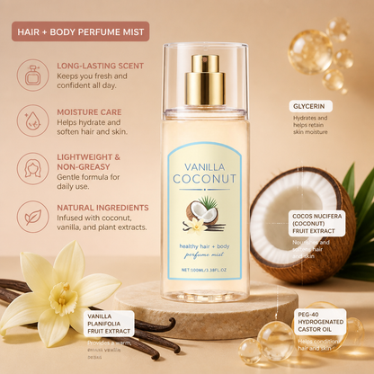Vanilla Coconut Hair & Body Fragrance Mist – Long-Lasting Scent With Moisture Care