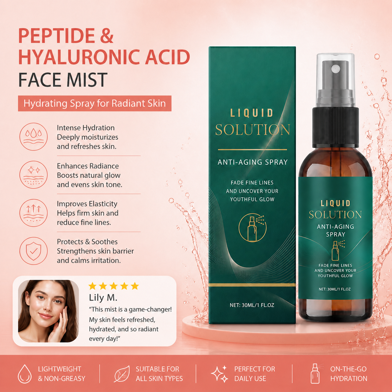 Peptide & Hyaluronic Acid Face Mist – Hydrating Spray for Radiant Skin