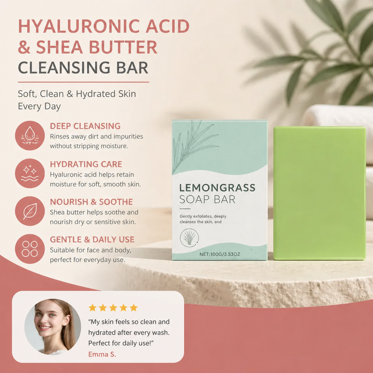 Hyaluronic Acid & Shea Butter Cleansing Bar – Soft, Hydrated Skin