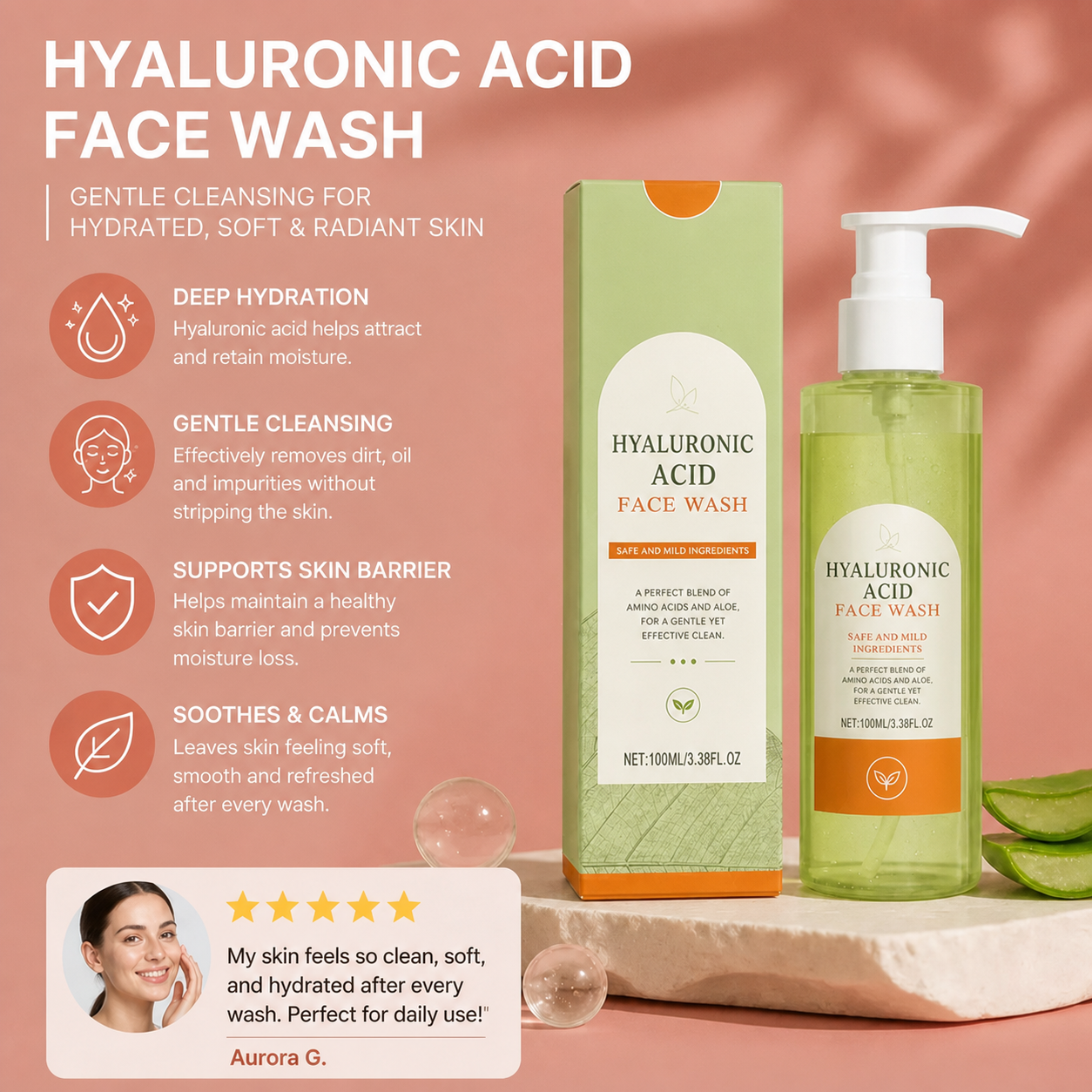 Hydrating Hyaluronic Acid Face Wash – Gentle Daily Cleanser for Soft Skin