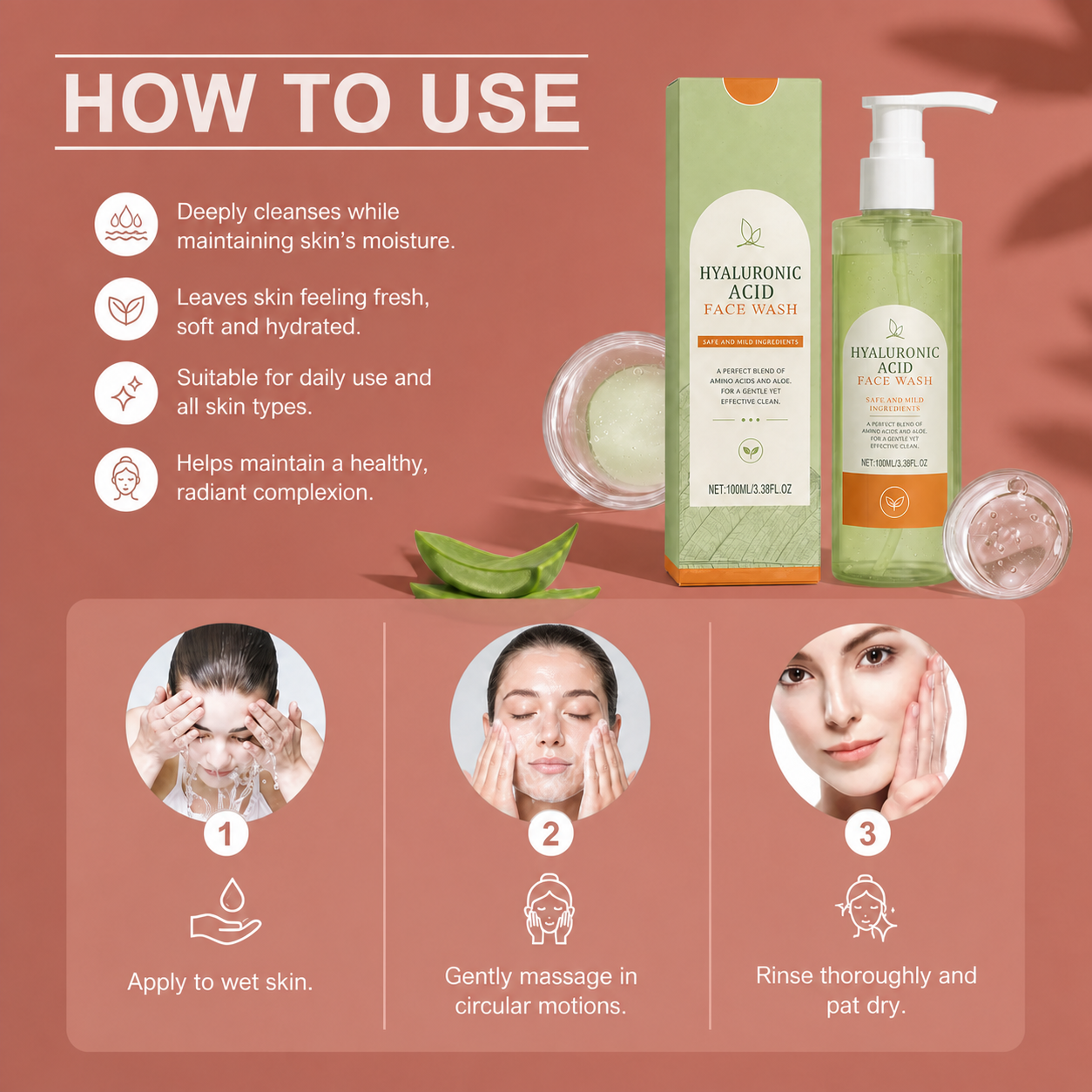 Hydrating Hyaluronic Acid Face Wash – Gentle Daily Cleanser for Soft Skin