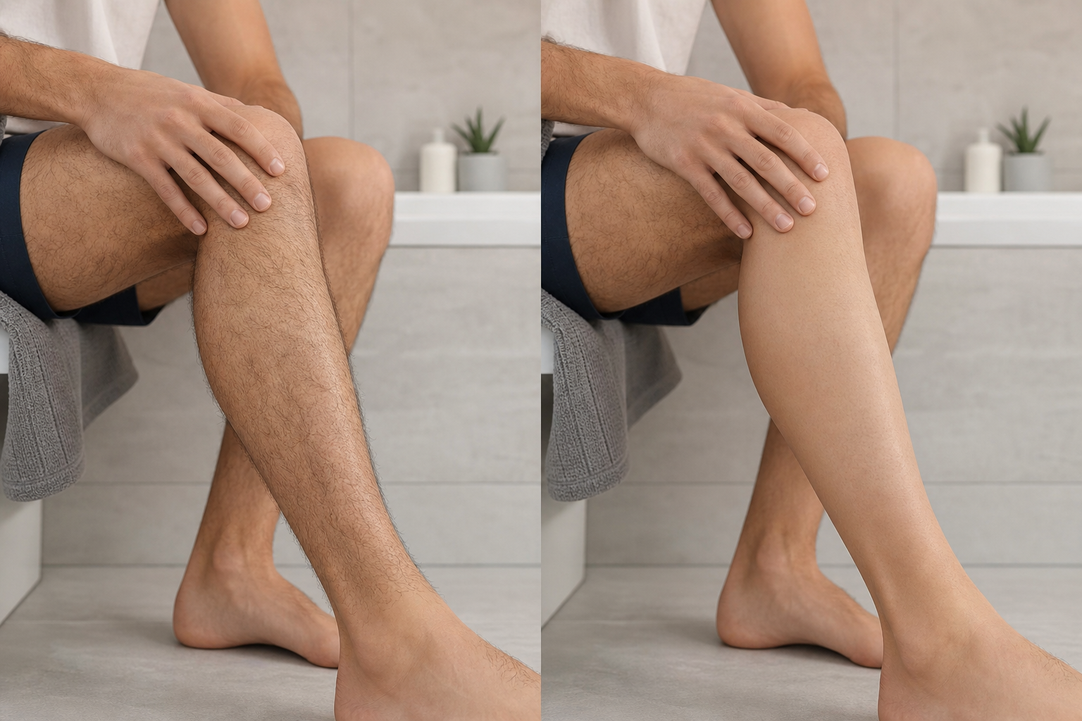 Pain-Free Man Hair Removal Cream before and after smooth-skin result