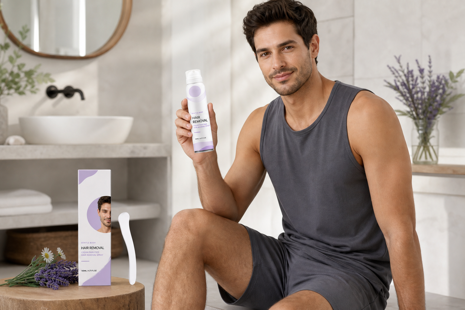 Man using gentle body hair removal cream