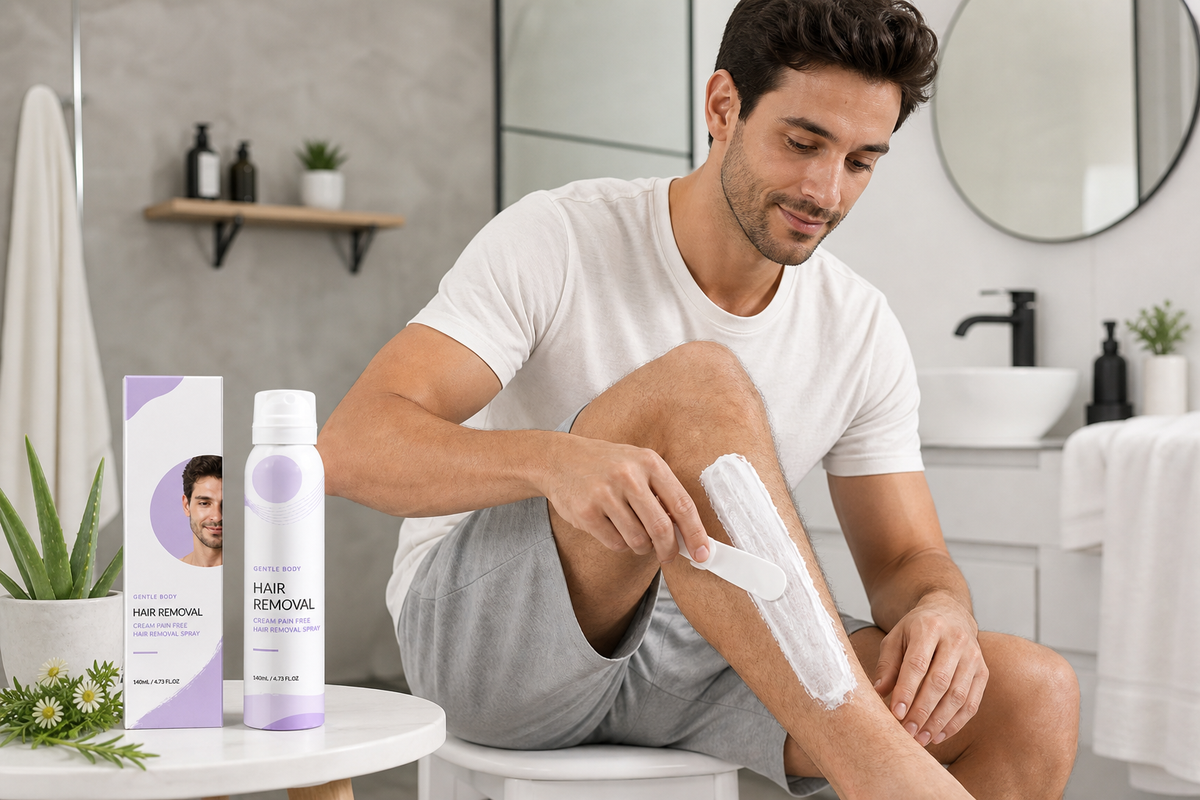 Person applying Beauty Britain body hair removal cream