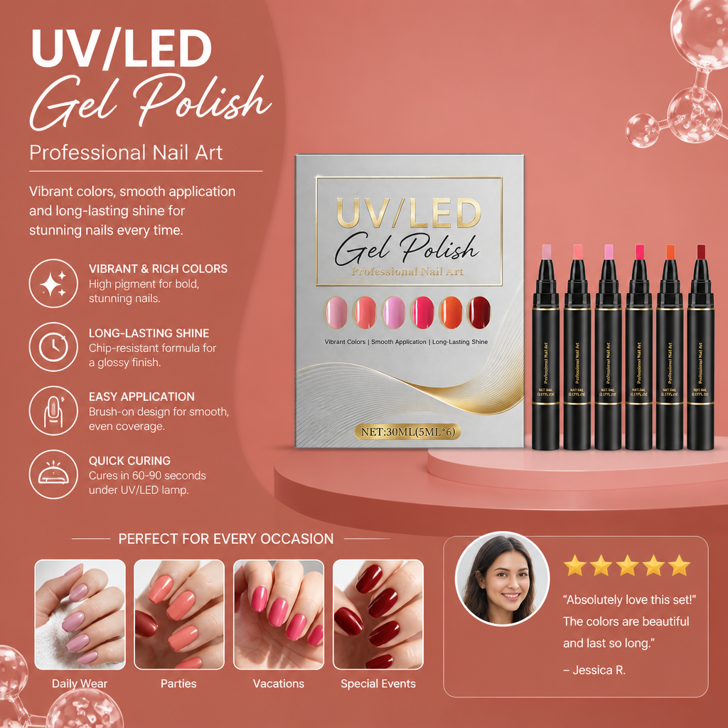 UV/LED Gel Nail Polish Set – Glossy Colors For Creative Nail Looks