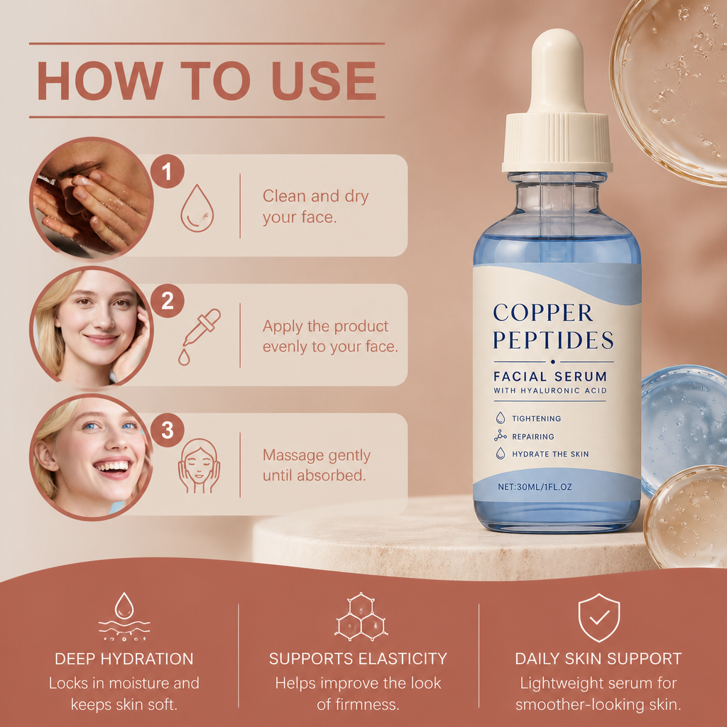 Copper Peptides & Hyaluronic Acid – Hydrating Serum for Smoother-Looking Skin