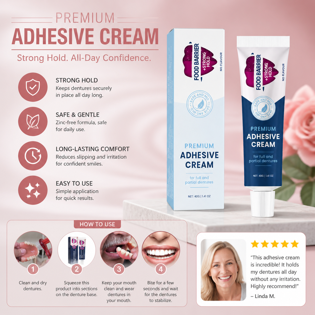 Premium Denture Adhesive Cream – Strong Hold For Comfortable Wear