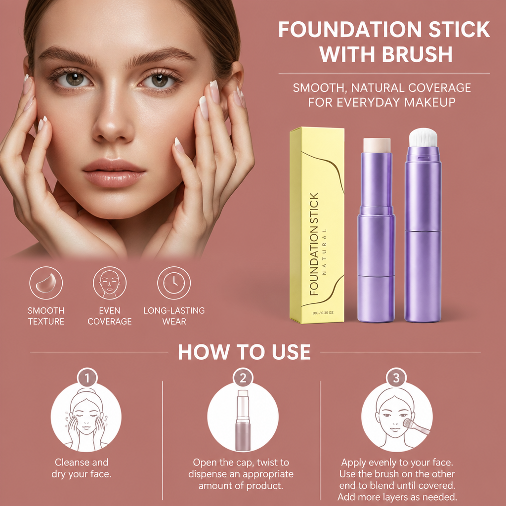 Foundation Stick With Brush – Smooth Natural Coverage For Everyday Makeup