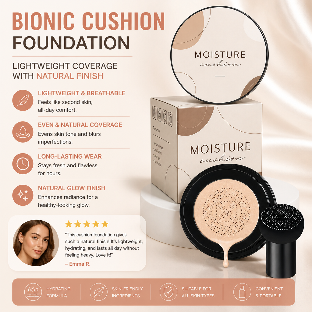 Bionic Cushion Foundation – Lightweight Coverage With Natural Finish