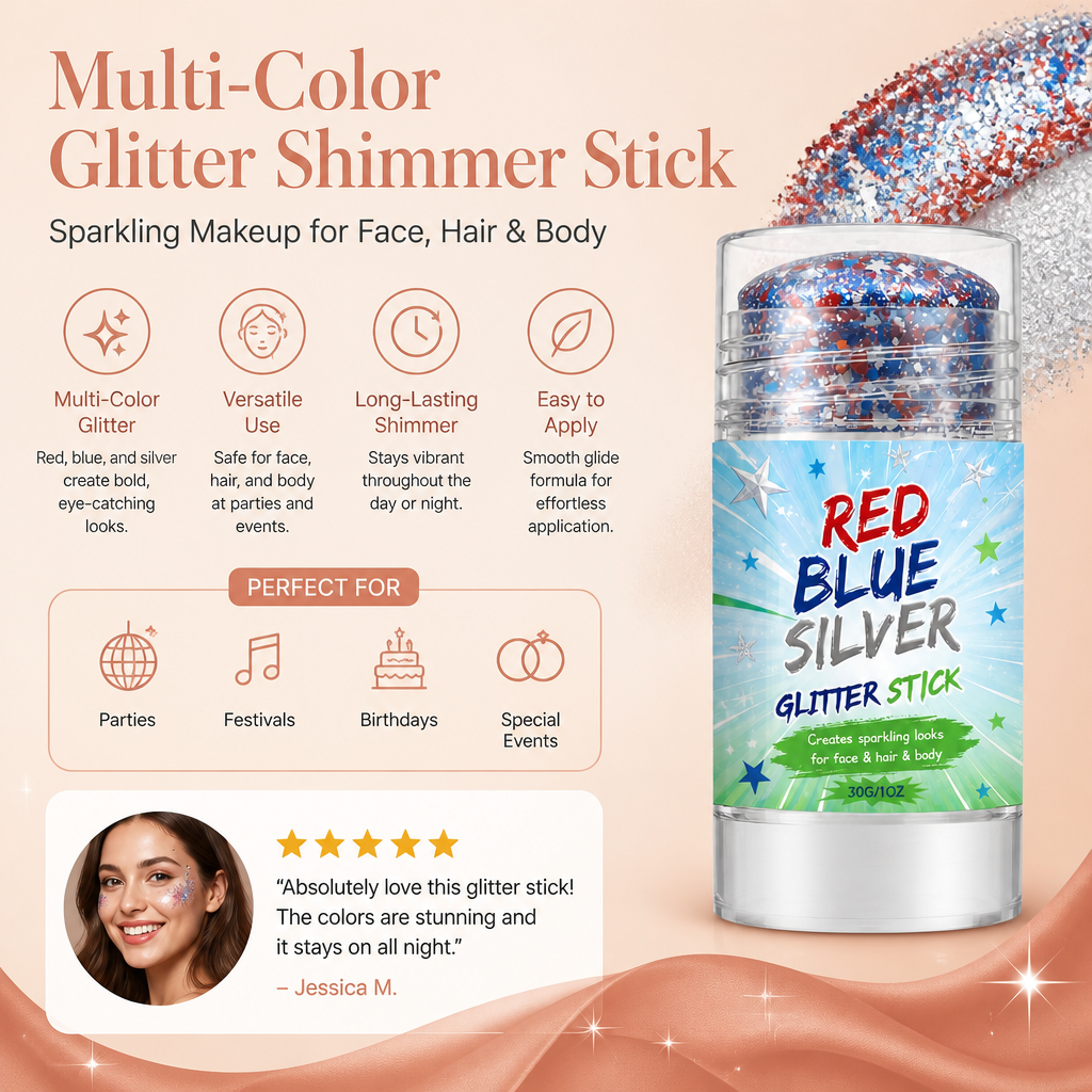 Multi-Color Glitter Shimmer Stick – Sparkling Makeup For Face Hair & Body