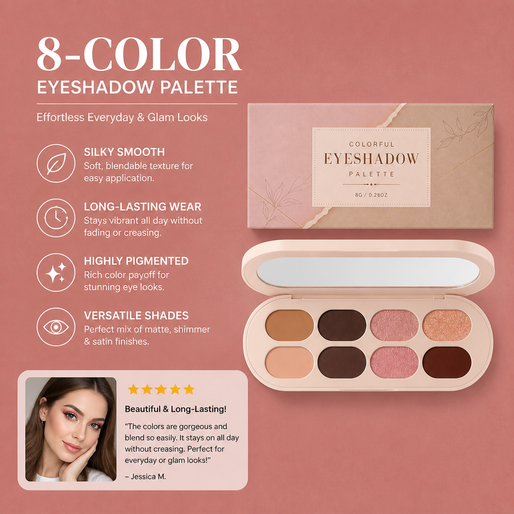 8-Color Eyeshadow Palette for Effortless Everyday & Glam Looks