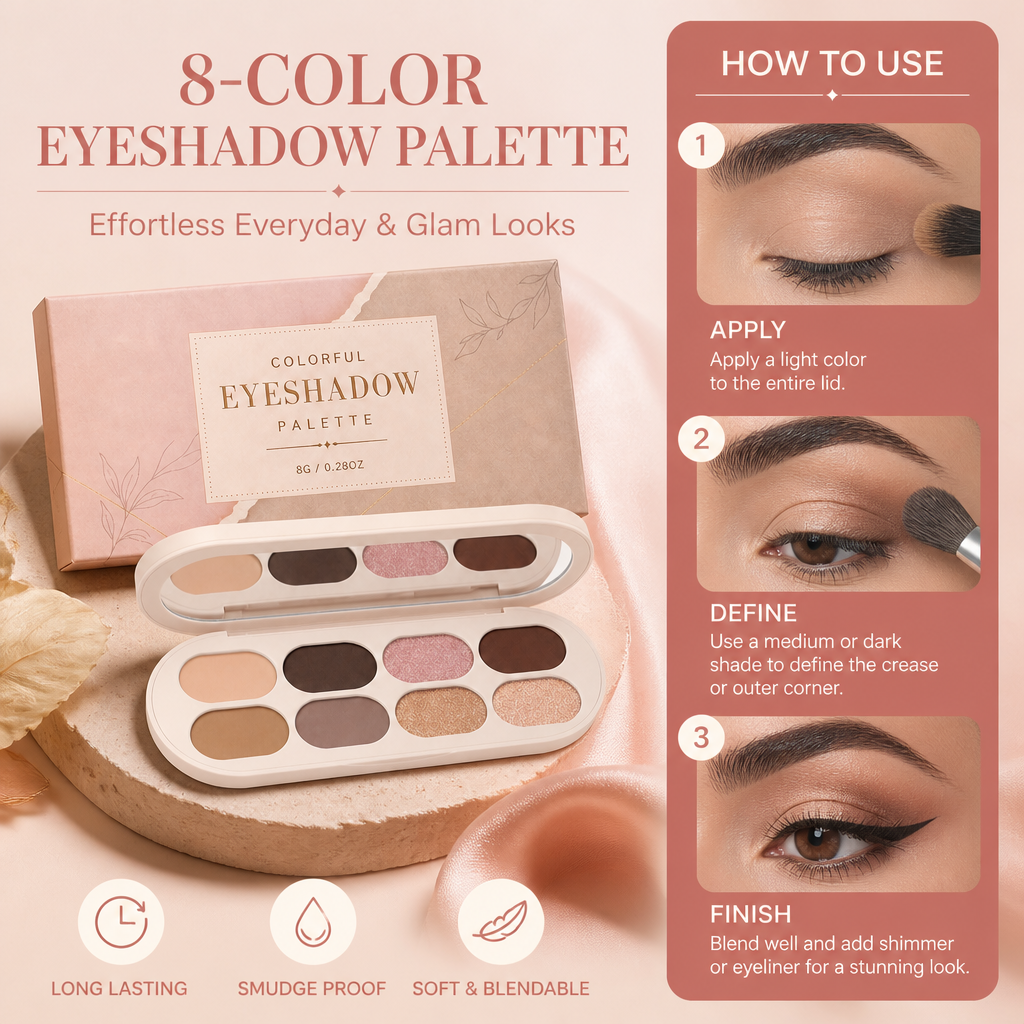 8-Color Eyeshadow Palette for Effortless Everyday & Glam Looks
