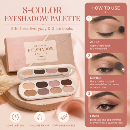 8-Color Eyeshadow Palette for Effortless Everyday & Glam Looks