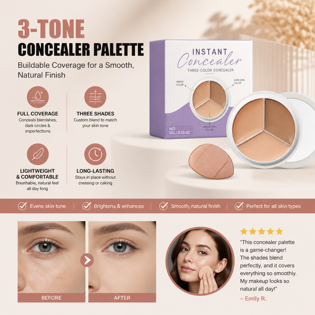 3-Tone Concealer Palette – Buildable Coverage for a Smooth, Natural Finish
