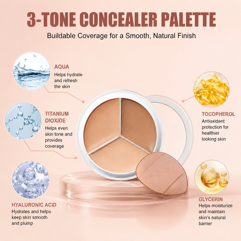 3-Tone Concealer Palette – Buildable Coverage for a Smooth, Natural Finish