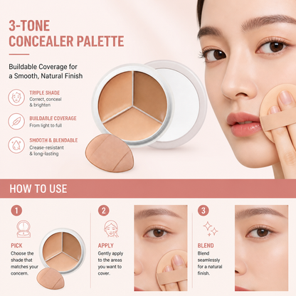 3-Tone Concealer Palette – Buildable Coverage for a Smooth, Natural Finish